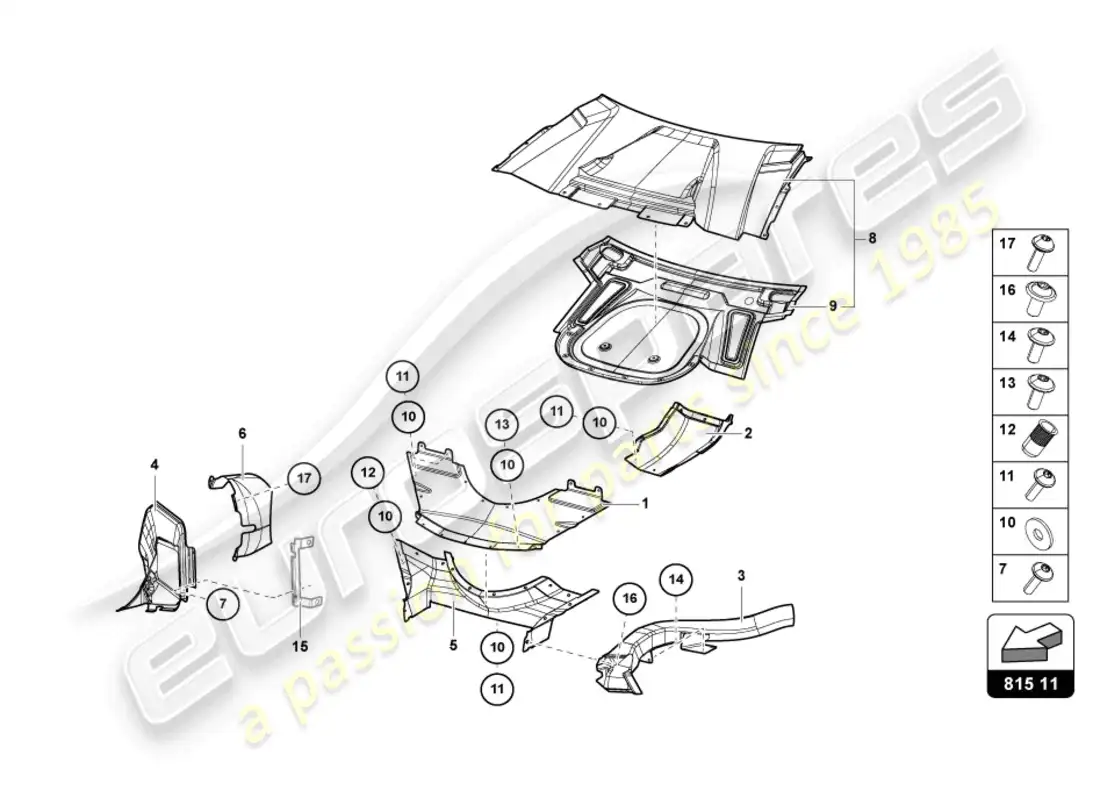 lamborghini sian (2021) ducto de aire diagrama de piezas