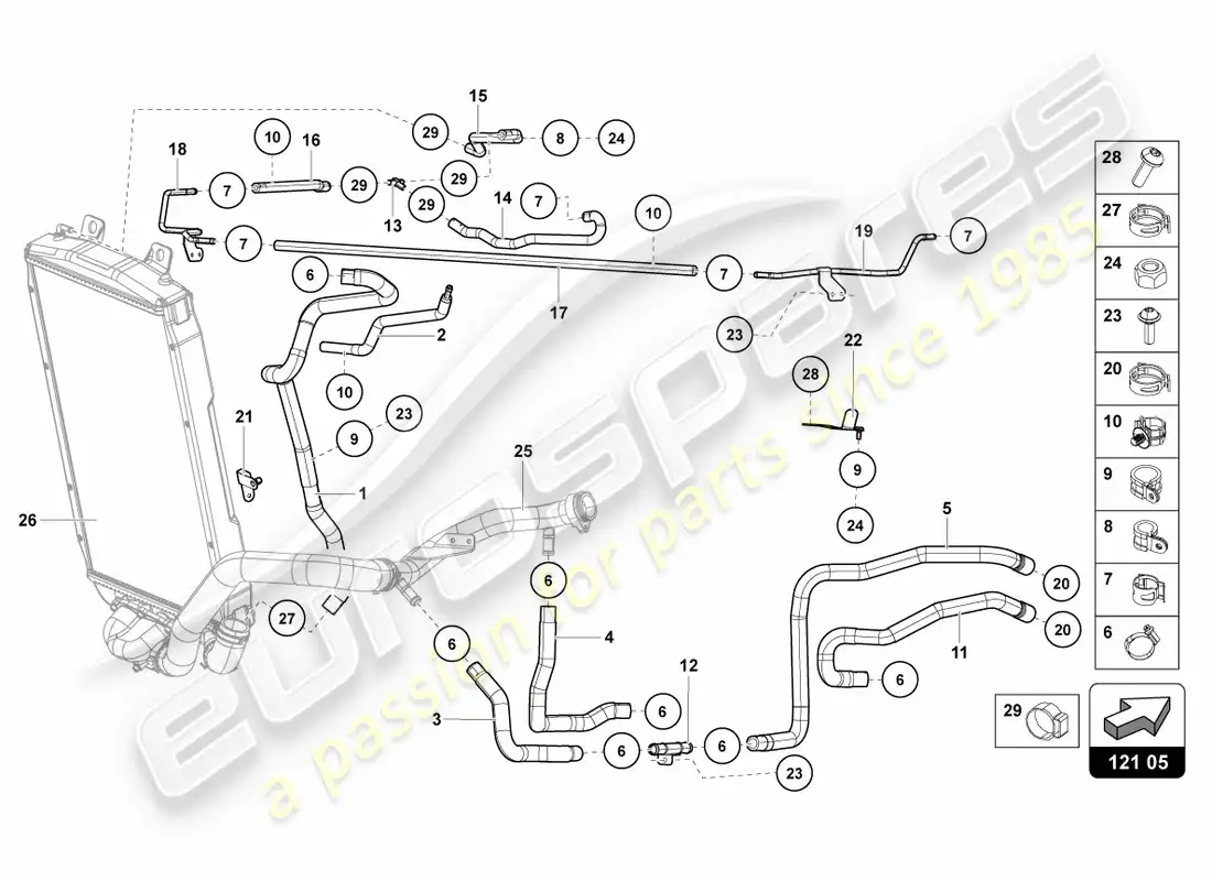 lamborghini centenario coupe (2017) diagrama de piezas del sistema de refrigeración