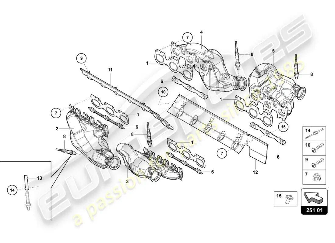 lamborghini centenario coupe (2017) sistema de escape diagrama de piezas