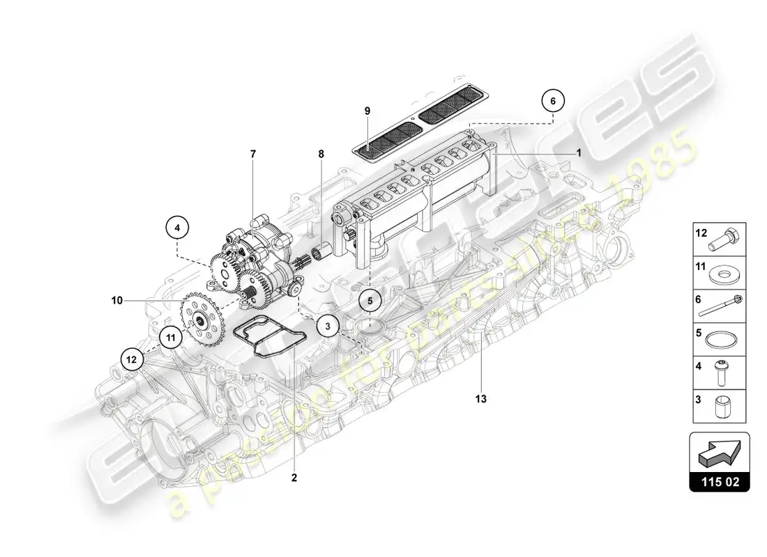 lamborghini centenario coupe (2017) diagrama de piezas de la bomba de aceite