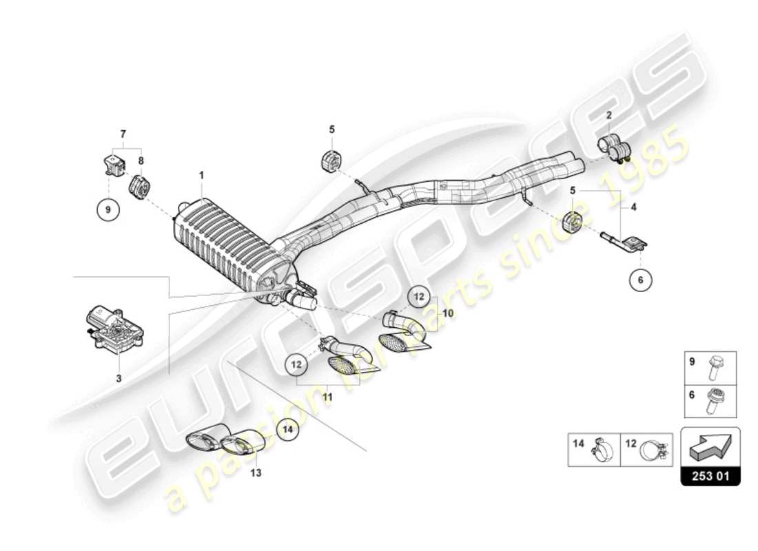 lamborghini urus performante (2024) diagrama de piezas del silenciador trasero