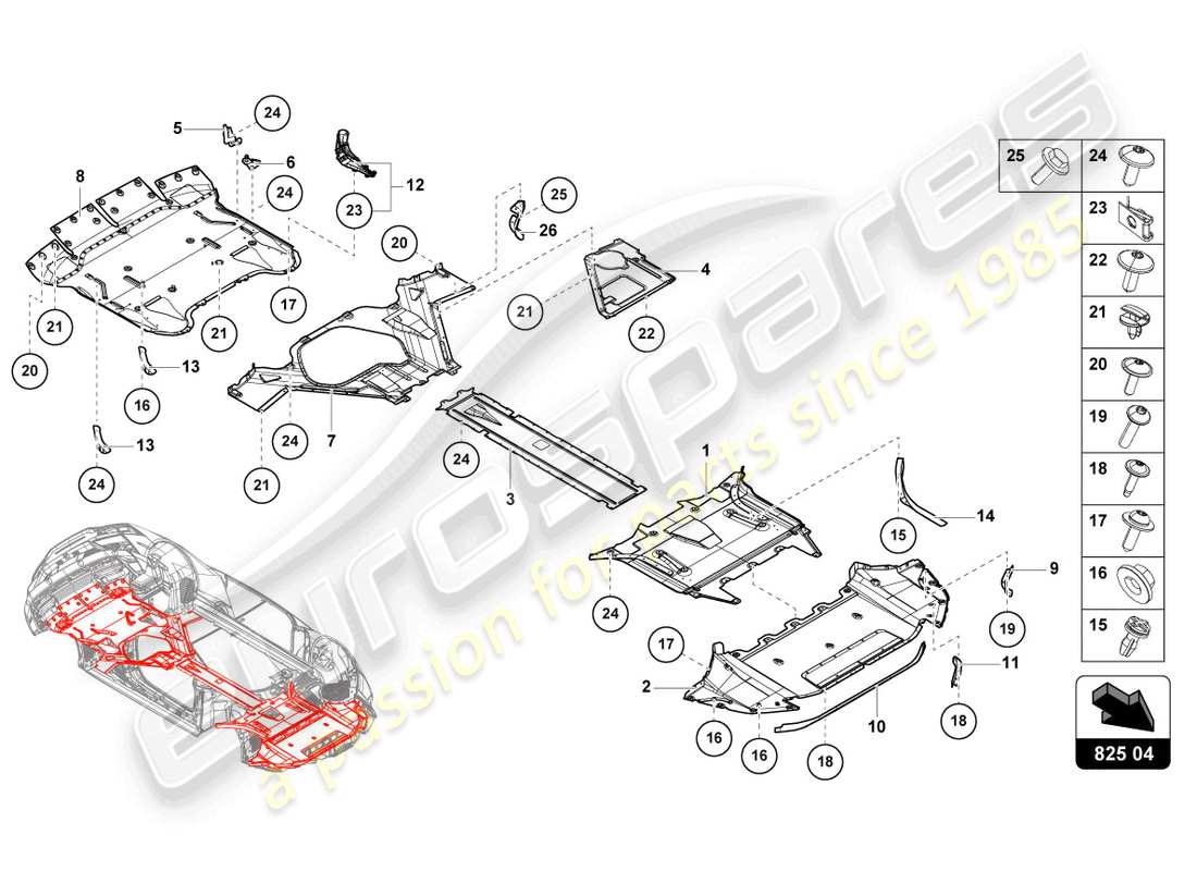 lamborghini evo spyder 2wd (2022) panel de embellecedor para la sección inferior del marco diagrama de piezas