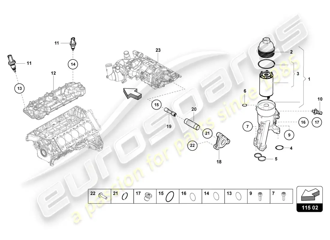 lamborghini lp580-2 coupe (2016) elemento filtrante de aceite diagrama de piezas