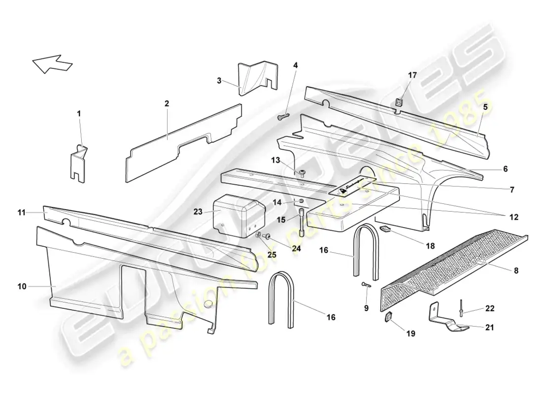 lamborghini murcielago coupe (2004) absorbentes de sonido diagrama de piezas