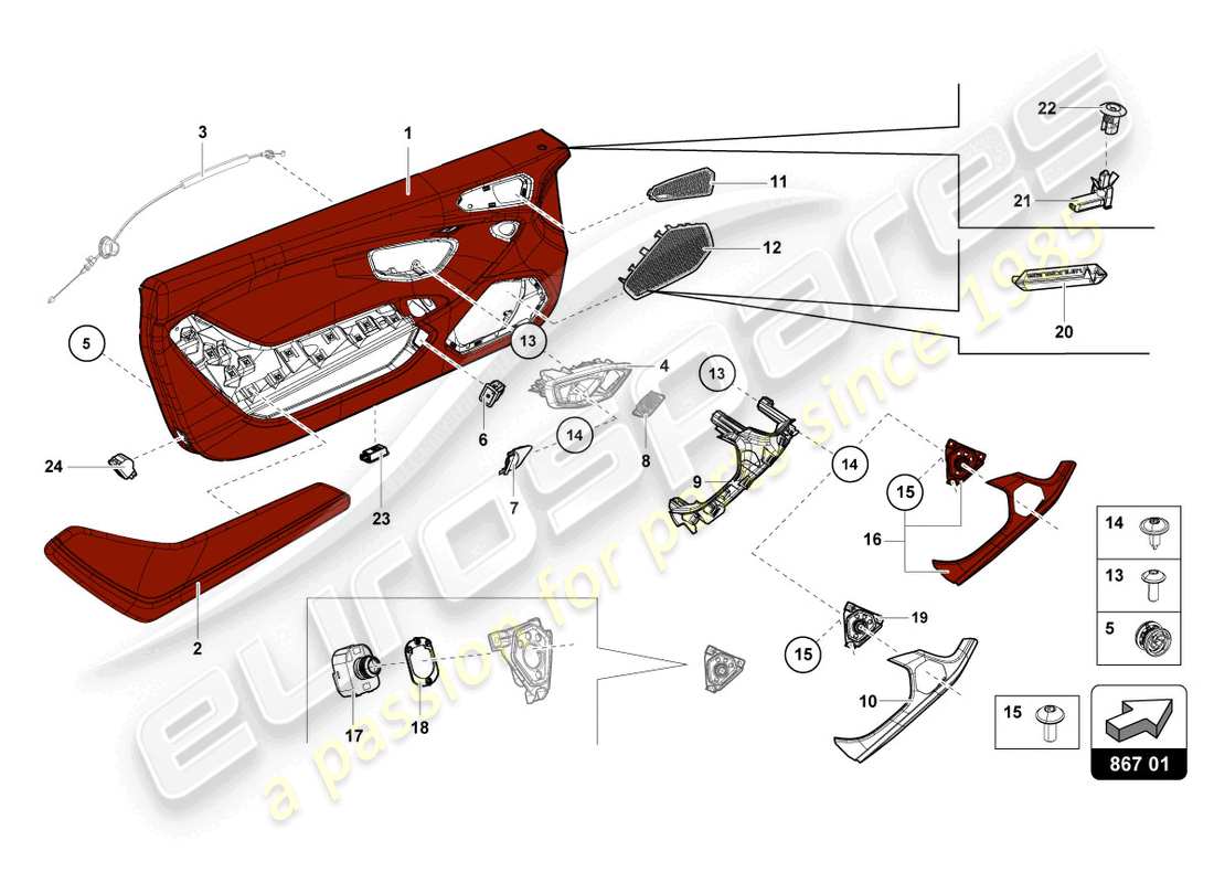 lamborghini evo coupe (2023) diagrama de piezas del panel de puerta