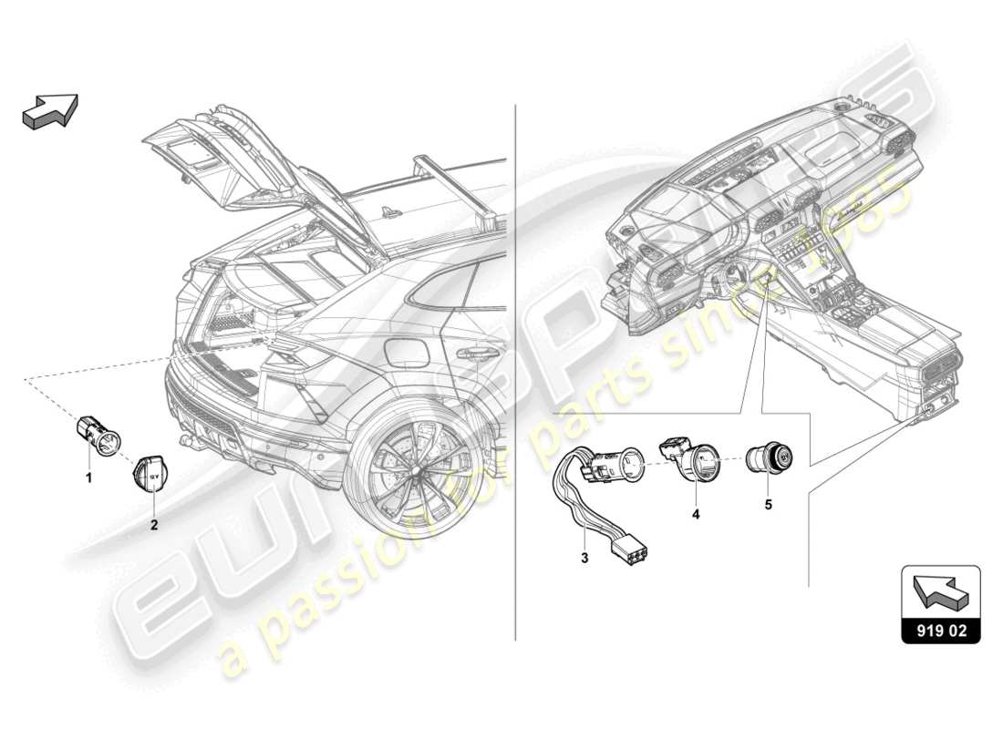 lamborghini urus s (2024) tapa con encendedor y enchufe esquema de piezas