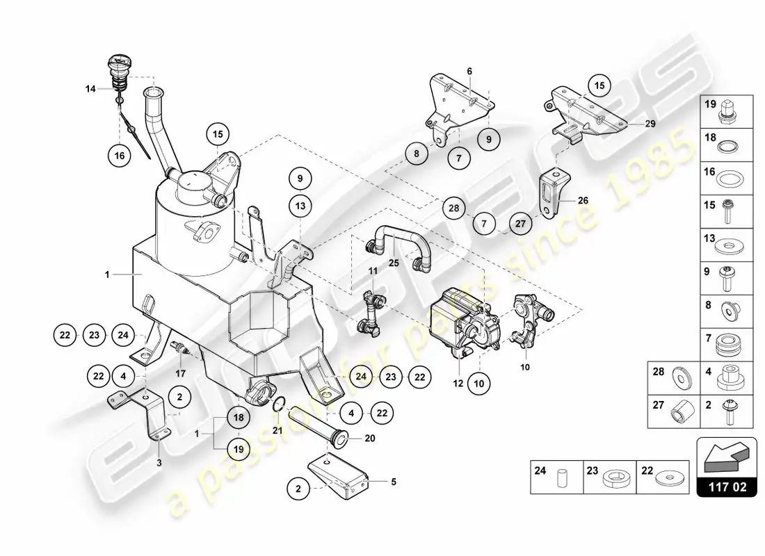 lamborghini centenario coupe (2017) diagrama de piezas del recipiente de aceite