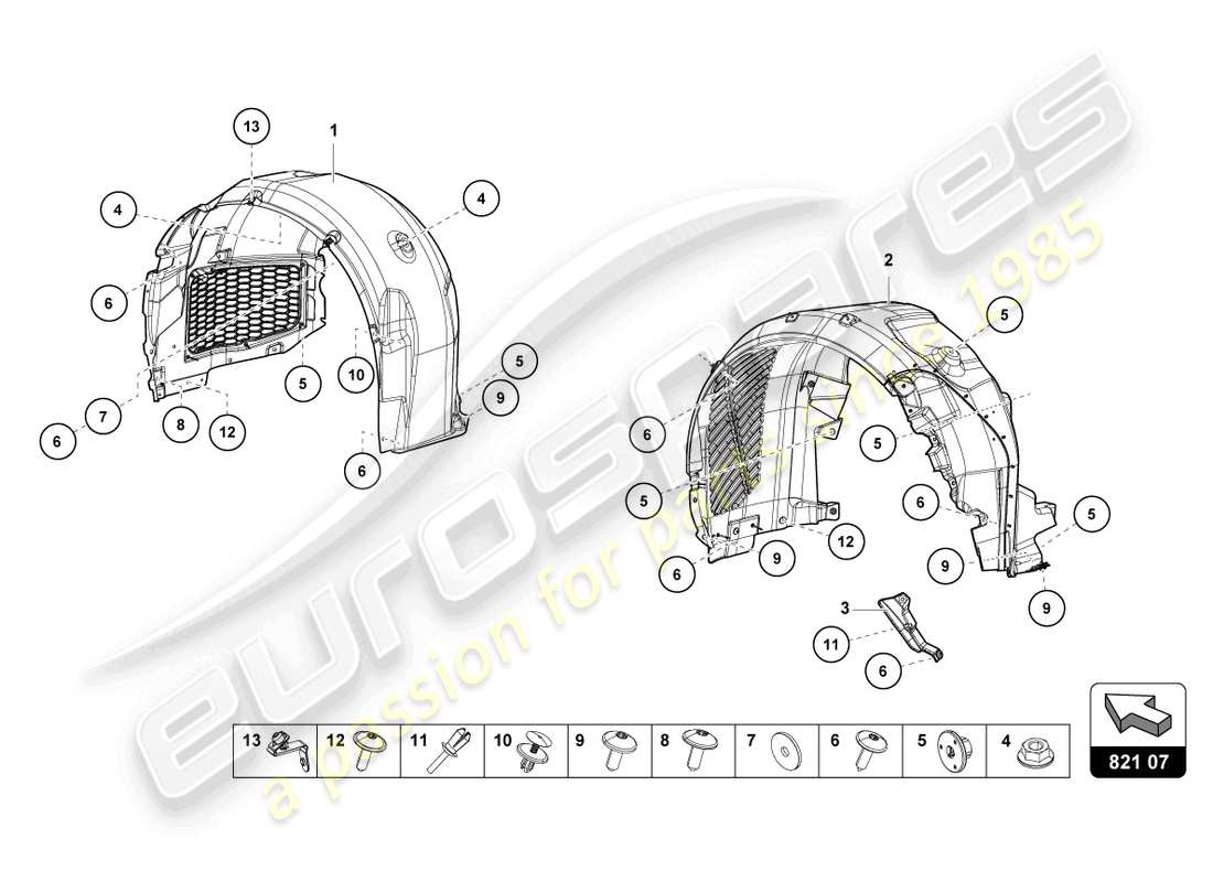 lamborghini tecnica (2023) diagrama de piezas del embellecedor de la carcasa de la rueda
