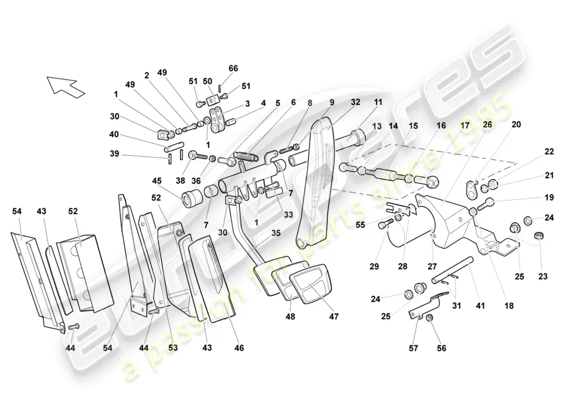 lamborghini murcielago coupe (2004) freno y aceleración. palanca mecanica. diagrama de piezas