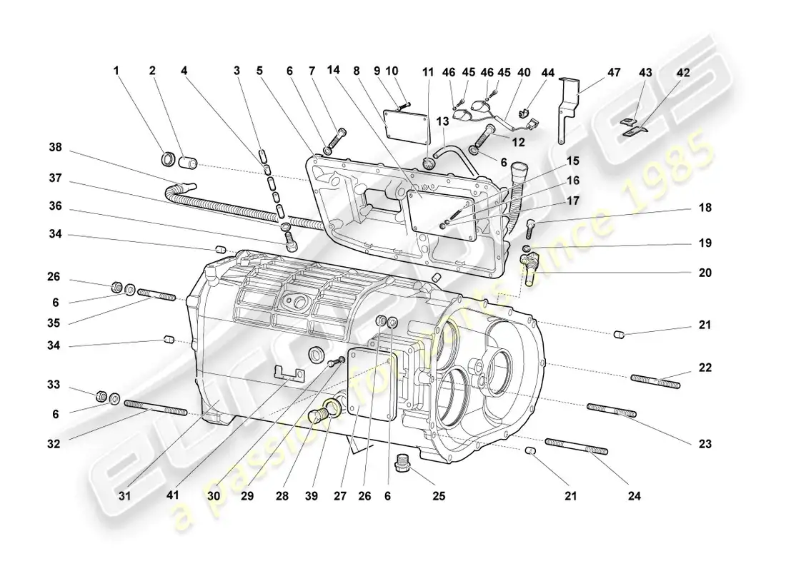 lamborghini murcielago coupe (2004) carcasa y accesorios de la caja de cambios diagrama de piezas