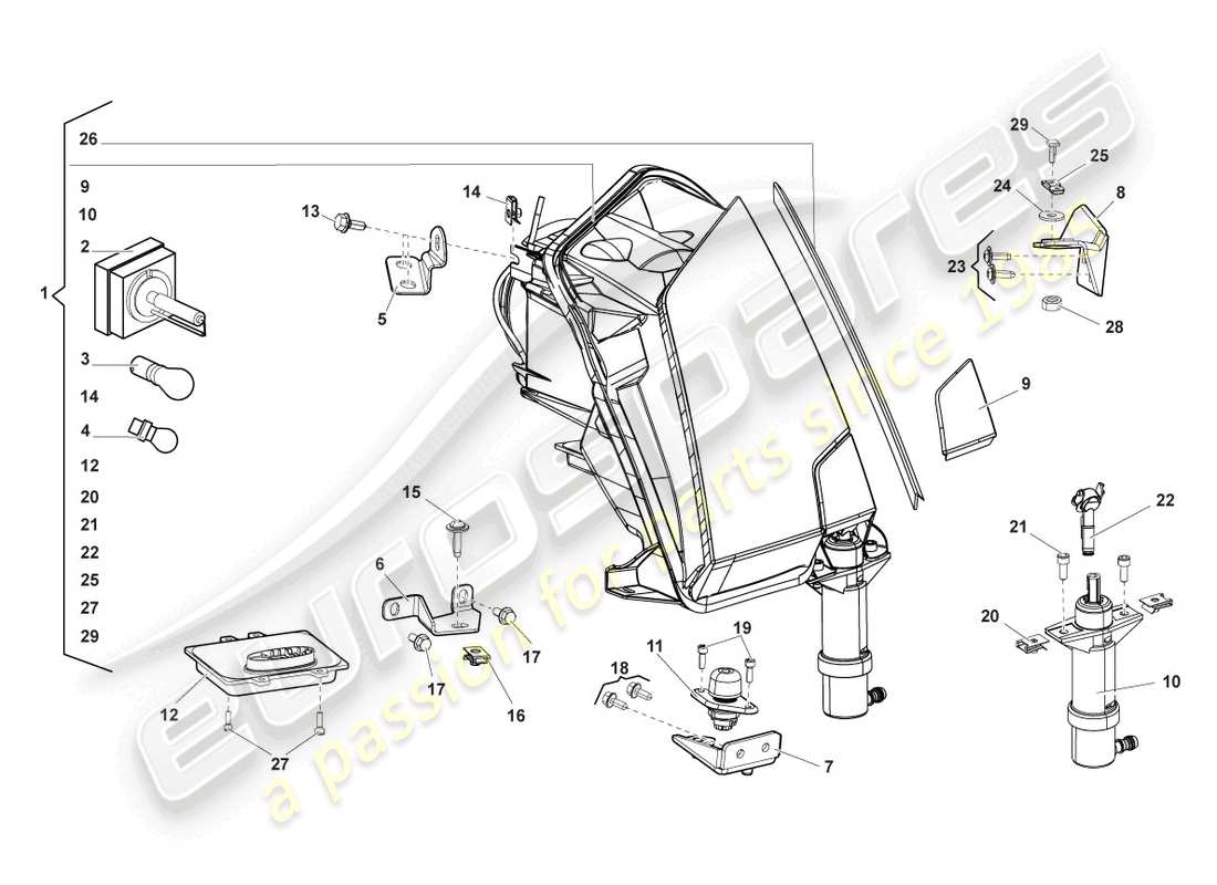 lamborghini lp560-4 spider (2009) faro para luz de curva y luces de conducción diurna led diagrama de piezas
