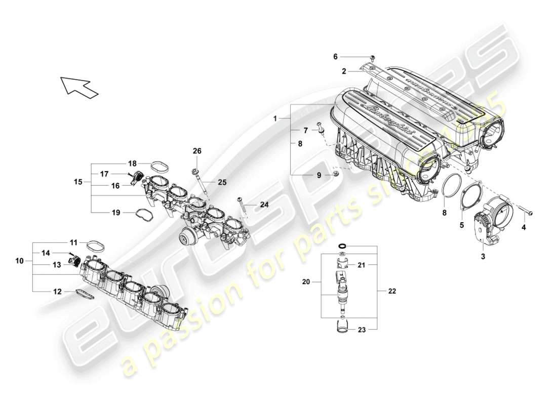 lamborghini lp570-4 spyder performante (2012) colector de admisión diagrama de piezas