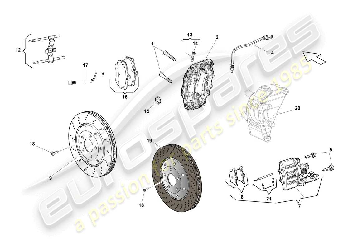 lamborghini lp560-4 coupe (2013) freno de disco trasero diagrama de piezas
