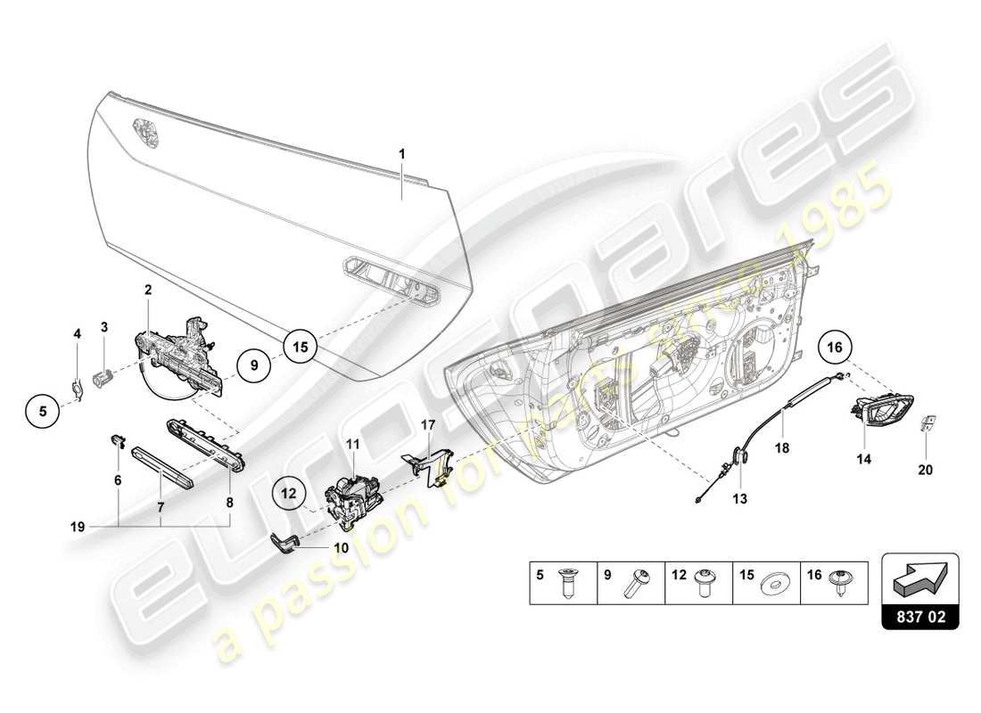 lamborghini evo spyder 2wd (2022) manijas de puertas diagrama de piezas