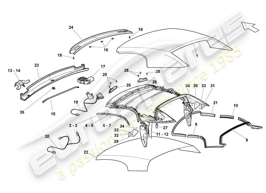 lamborghini lp560-4 spider (2011) cubierta - superior diagrama de piezas