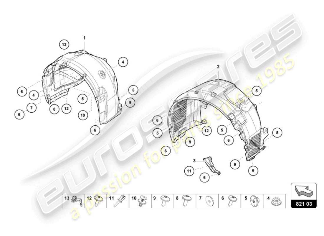 lamborghini evo spyder (2024) diagrama de piezas del embellecedor de la carcasa de la rueda