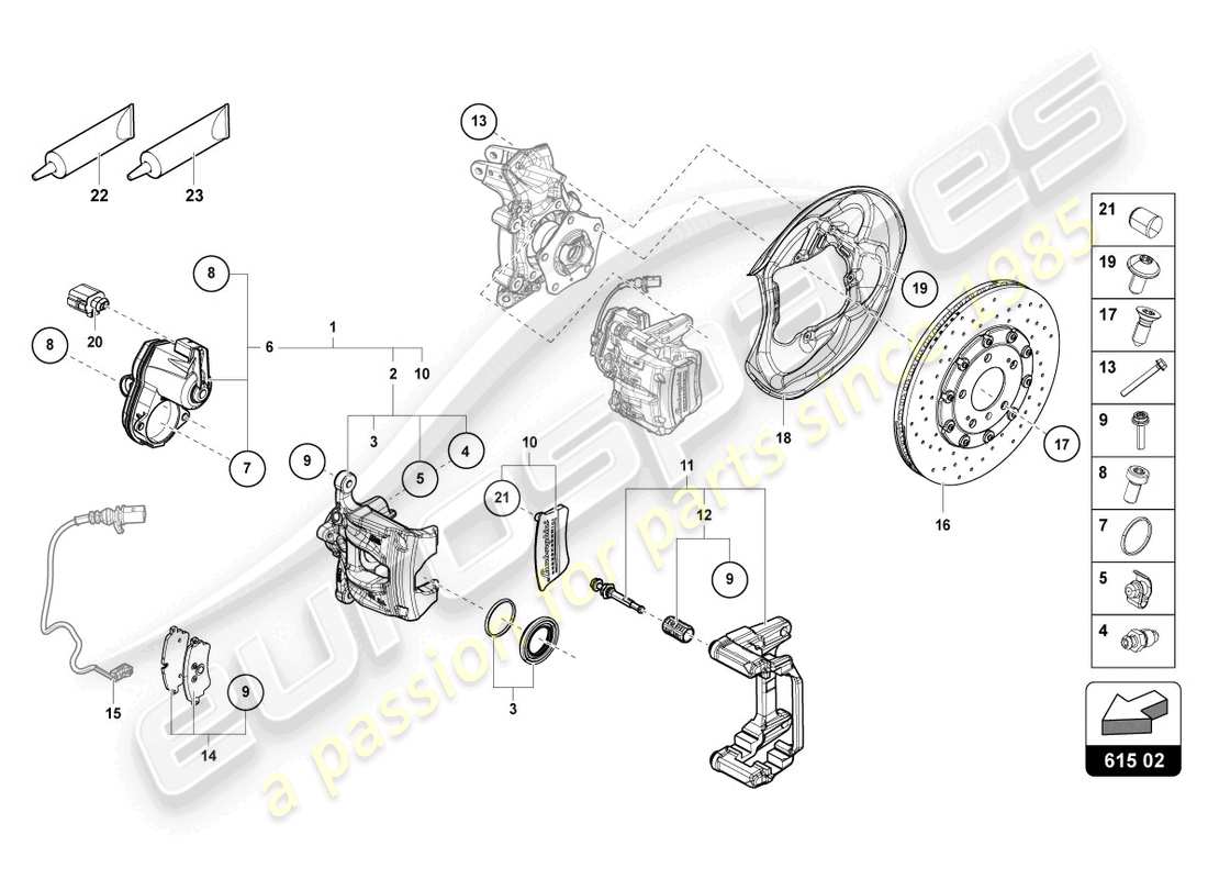 lamborghini urus performante (2024) esquema de piezas de freno de pinza fija trasera