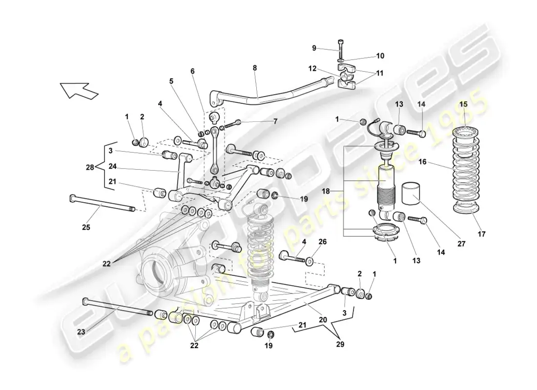 lamborghini murcielago roadster (2006) eje posterior diagrama de piezas