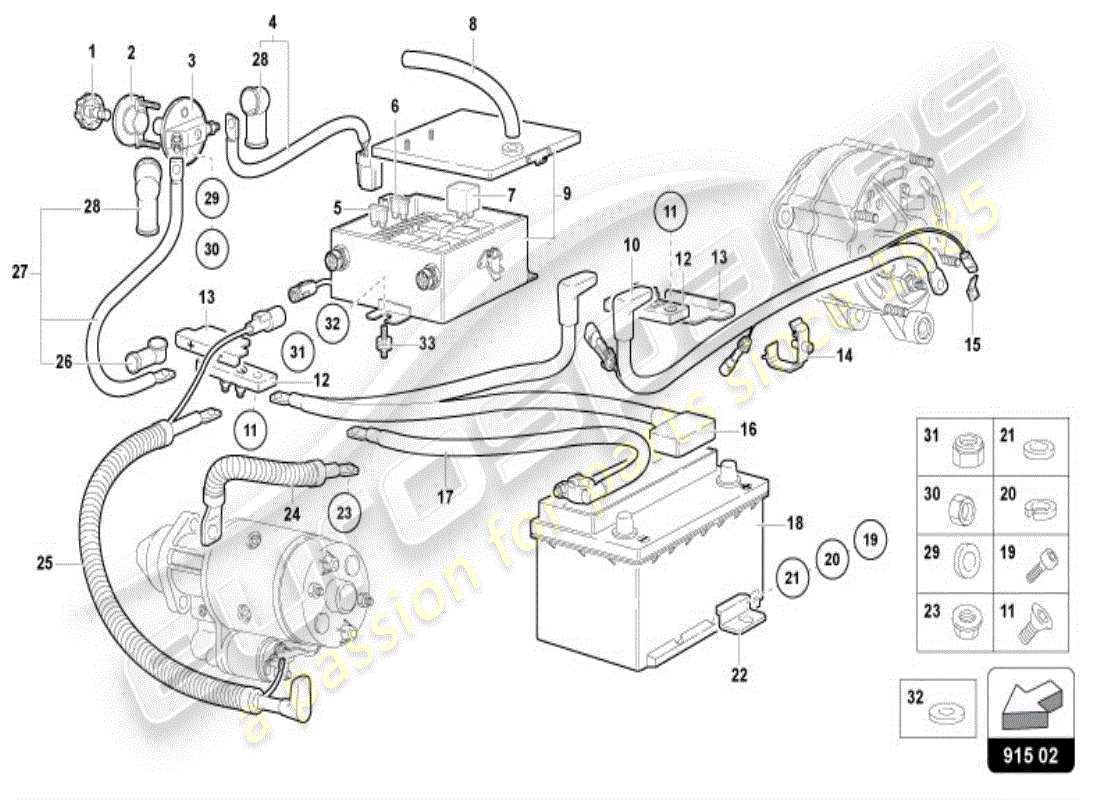lamborghini diablo vt (1995) diagrama de piezas de la batería