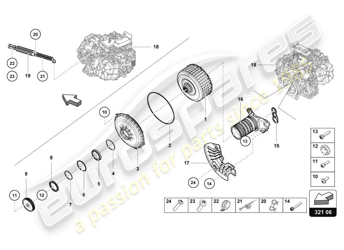 lamborghini 2022 (evo spyder) embrague multiplato para caja de cambios de doble embrague diagrama de piezas