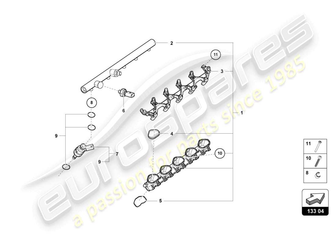 lamborghini evo coupe (2023) diagrama de piezas de la válvula de inyección