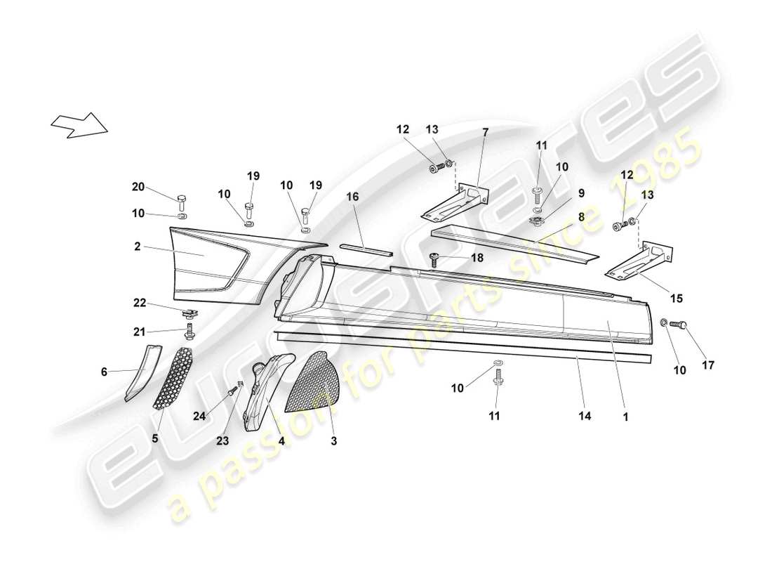 lamborghini lp640 coupe (2009) diagrama de pieza del miembro lateral derecho