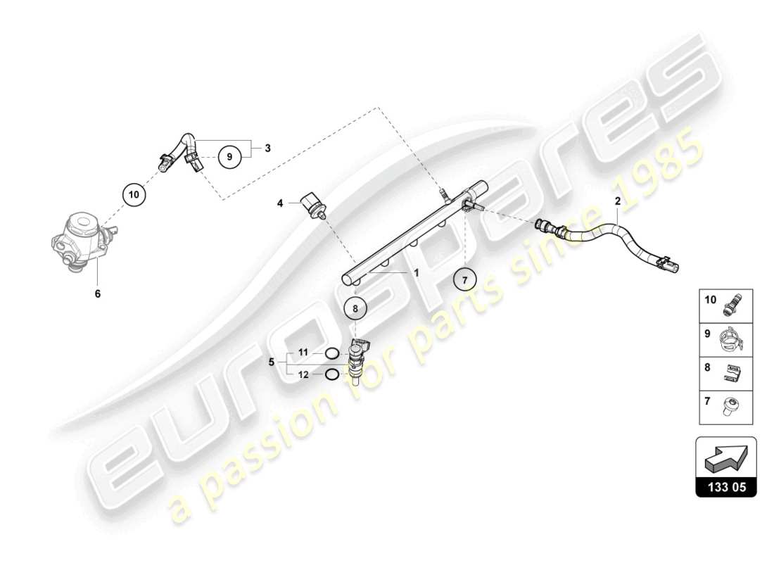 lamborghini evo coupe (2023) diagrama de piezas del sistema de inyección