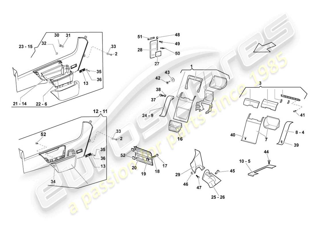 lamborghini lp640 coupe (2009) diagrama de piezas del trim del pilar