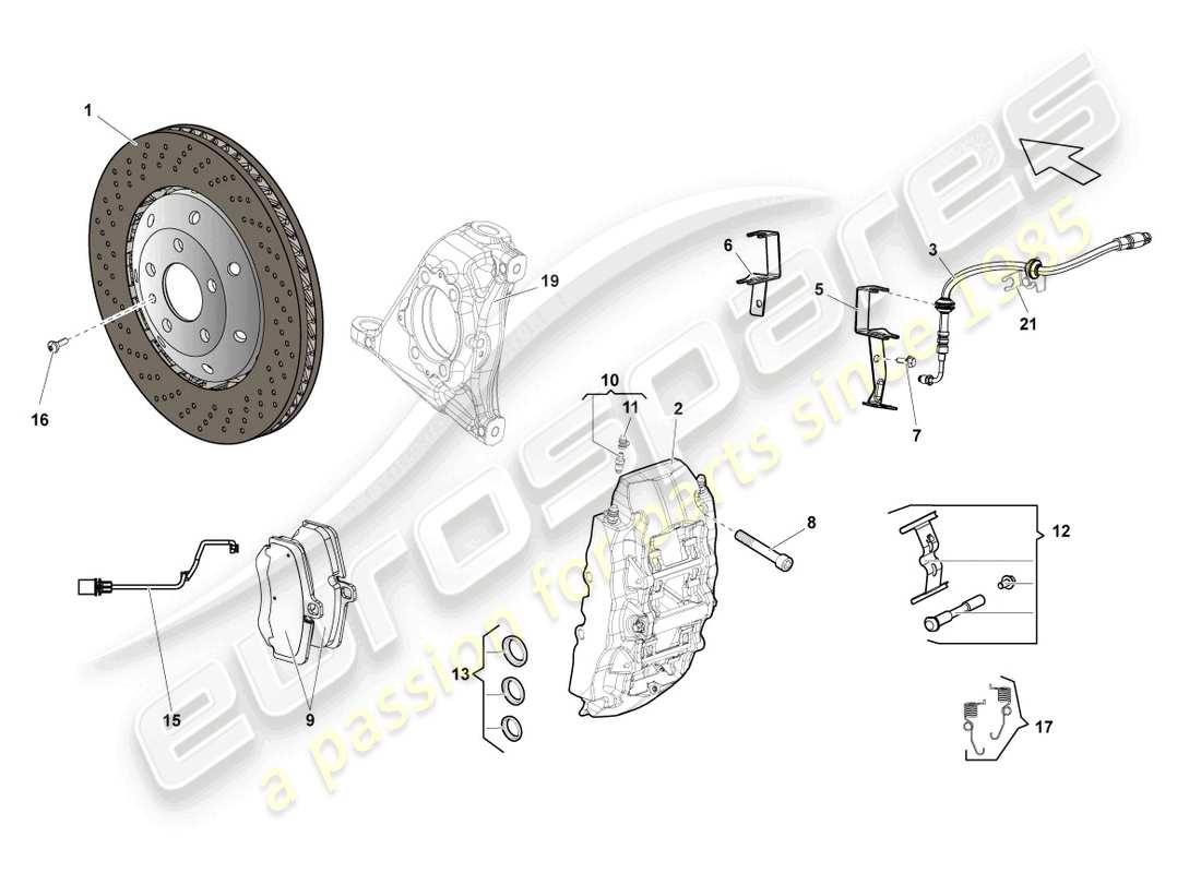 lamborghini lp560-4 coupe (2011) diagrama de pieza del freno de disco delantero