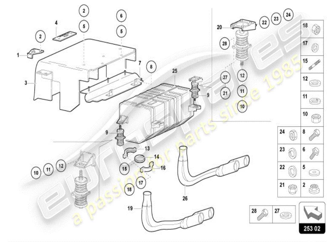 lamborghini diablo vt (1998) silenciador con catalizador diagrama de piezas