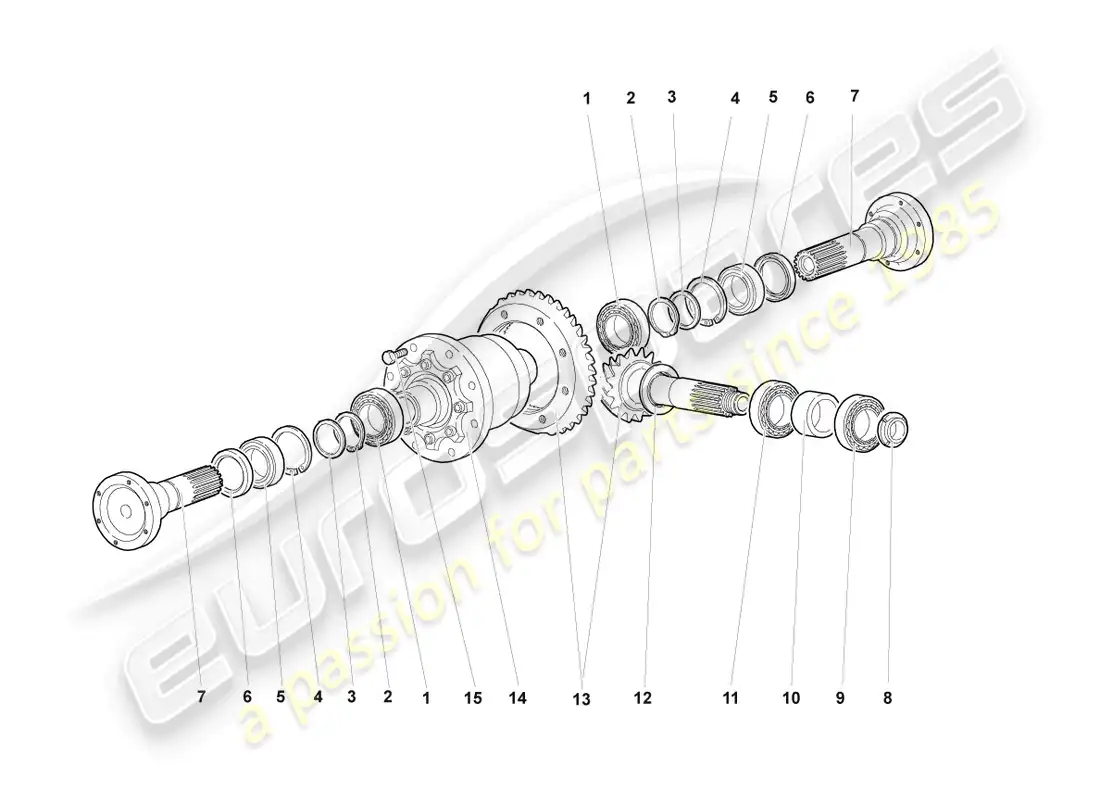 lamborghini murcielago coupe (2002) diferencial con corona y piñón delantero diagrama de piezas