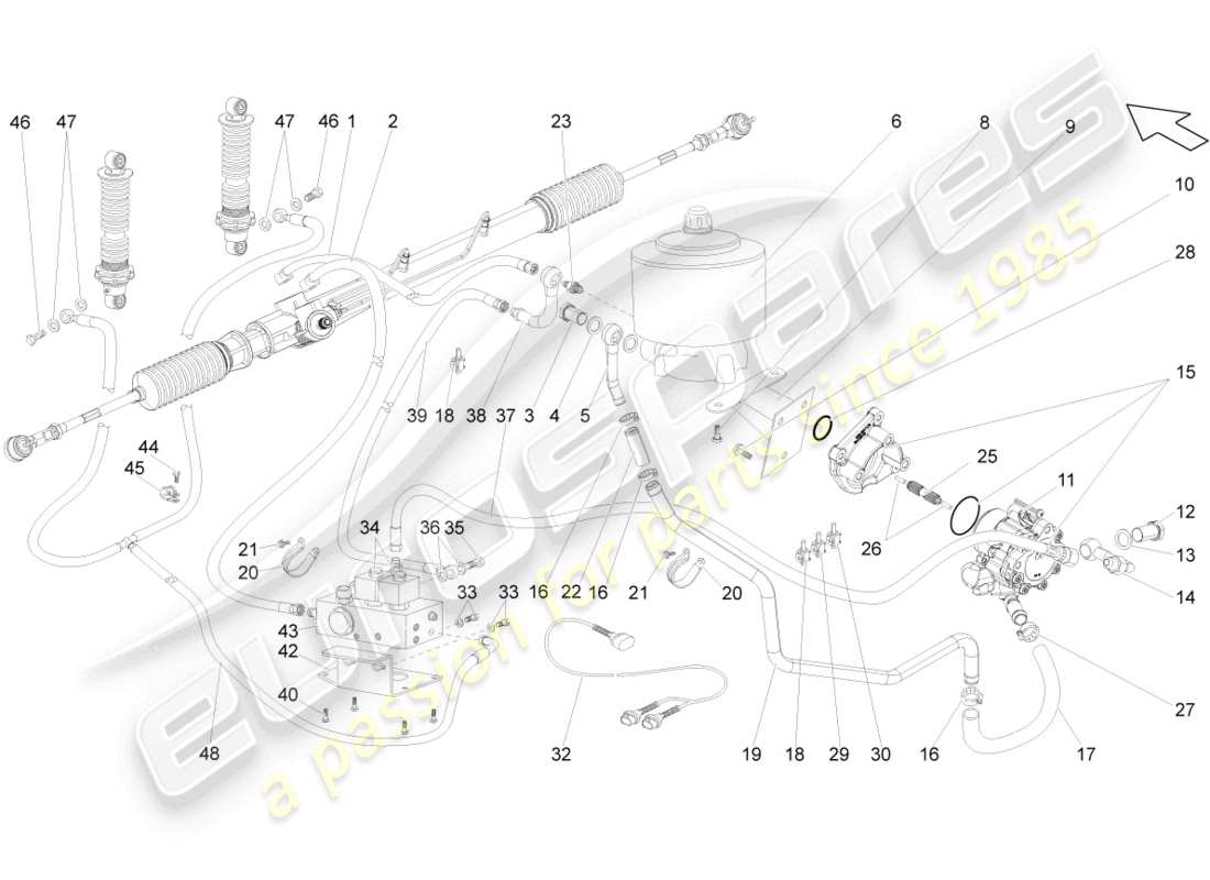 lamborghini gallardo coupe (2008) diagrama de piezas del mecanismo de dirección