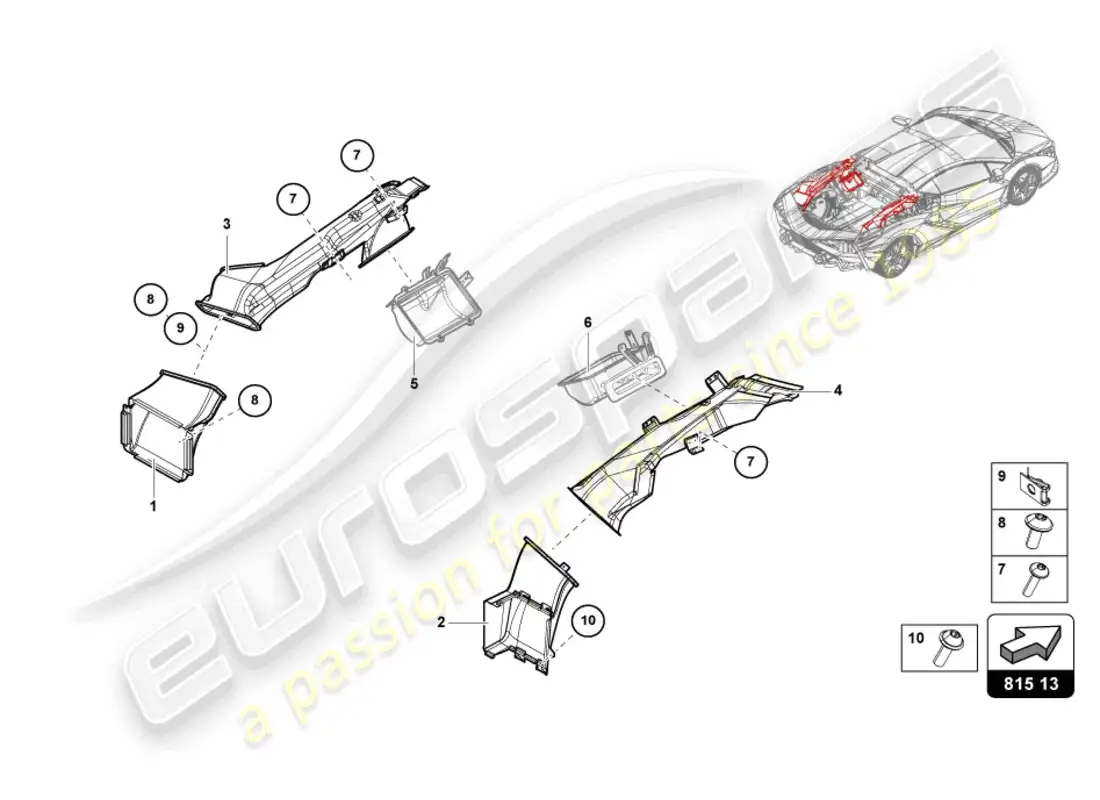 lamborghini sian (2021) conducto de aire trasero diagrama de piezas