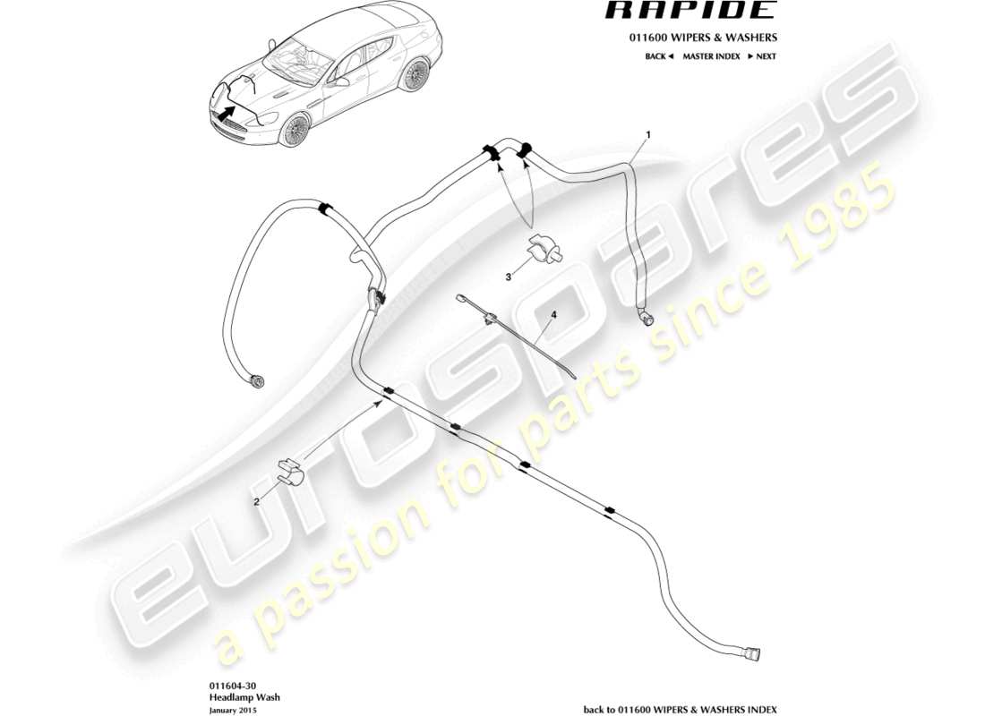 aston martin rapide (2019) lavado de faros diagrama de piezas