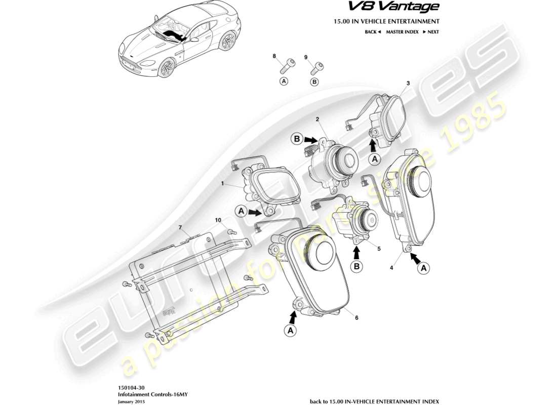 aston martin v8 vantage (2012) controles de infoentretenimiento, 16my diagrama de piezas