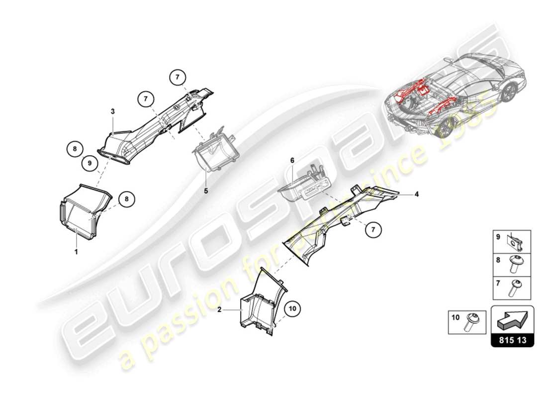 lamborghini sian roadster (2021) diagrama de pieza trasero del conducto de aire
