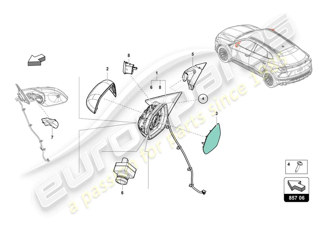 lamborghini urus (2021) espejo exterior diagrama de piezas