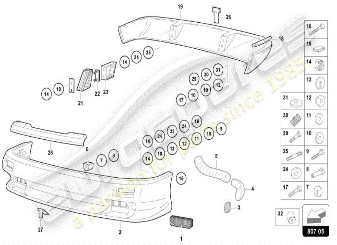 lamborghini diablo vt (1998) parachoques completo diagrama de pieza