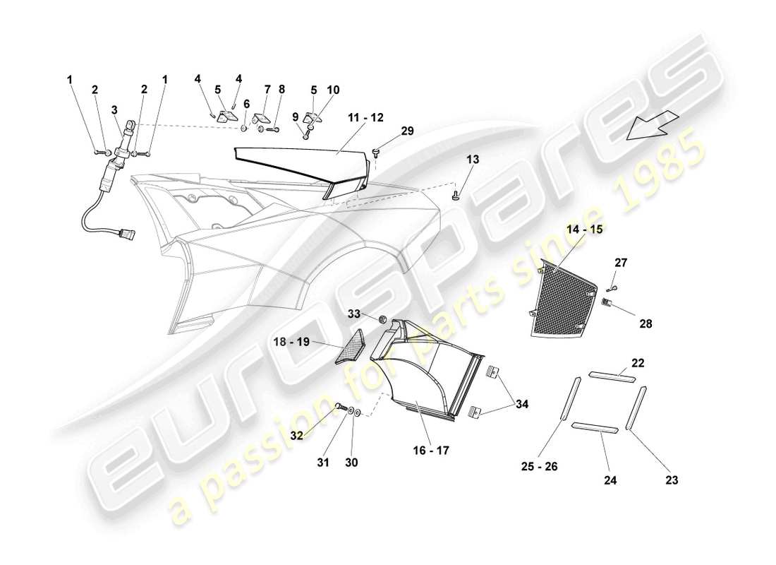 lamborghini reventon diagrama de piezas de moldura del panel lateral