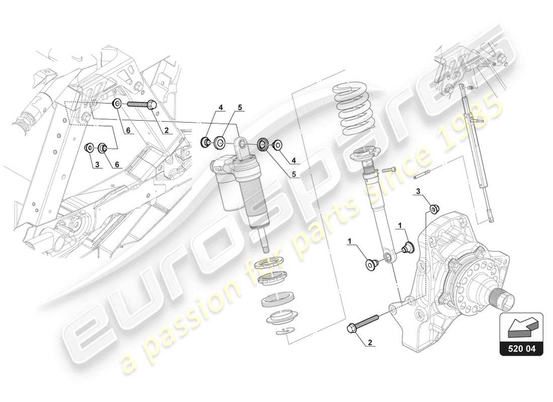 lamborghini gt3 (2017) fijación del amortiguador trasero esquema de piezas