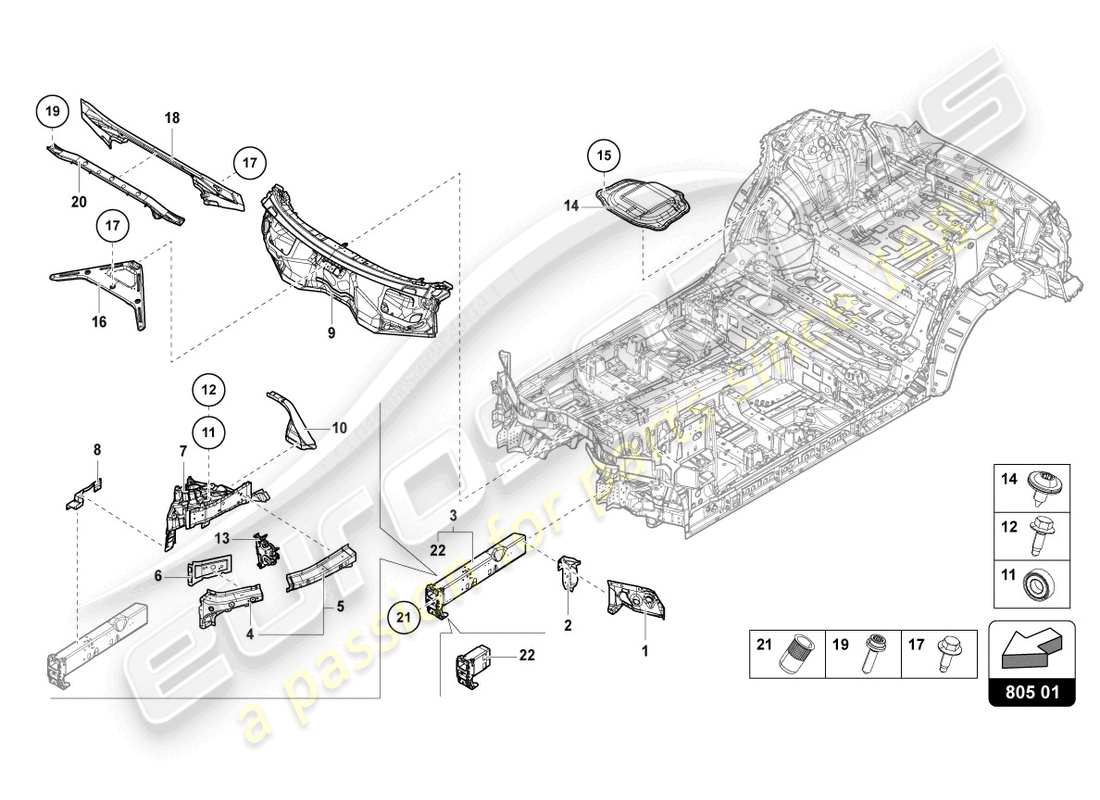 lamborghini urus s (2024) diagrama de pieza delantero de bajos