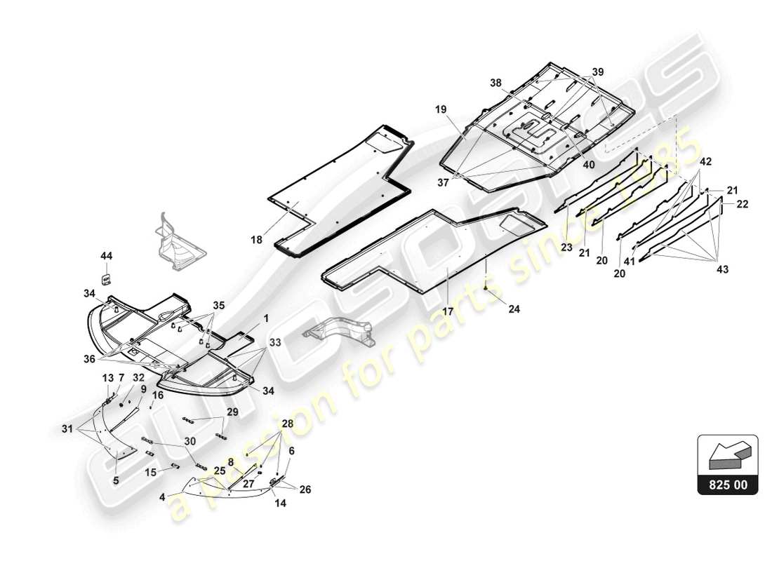 lamborghini gt3 (2017) diagrama de piezas de la parte de abajo