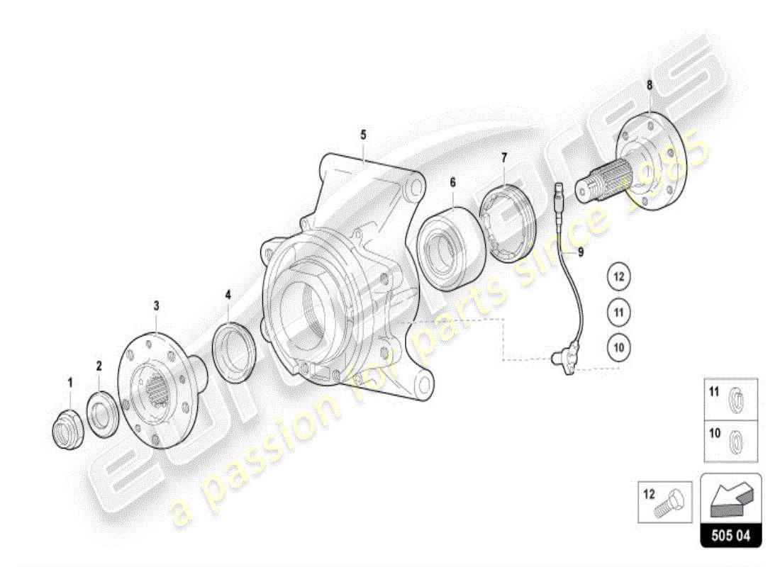 lamborghini diablo vt (1995) diagrama de piezas del cubo de rueda