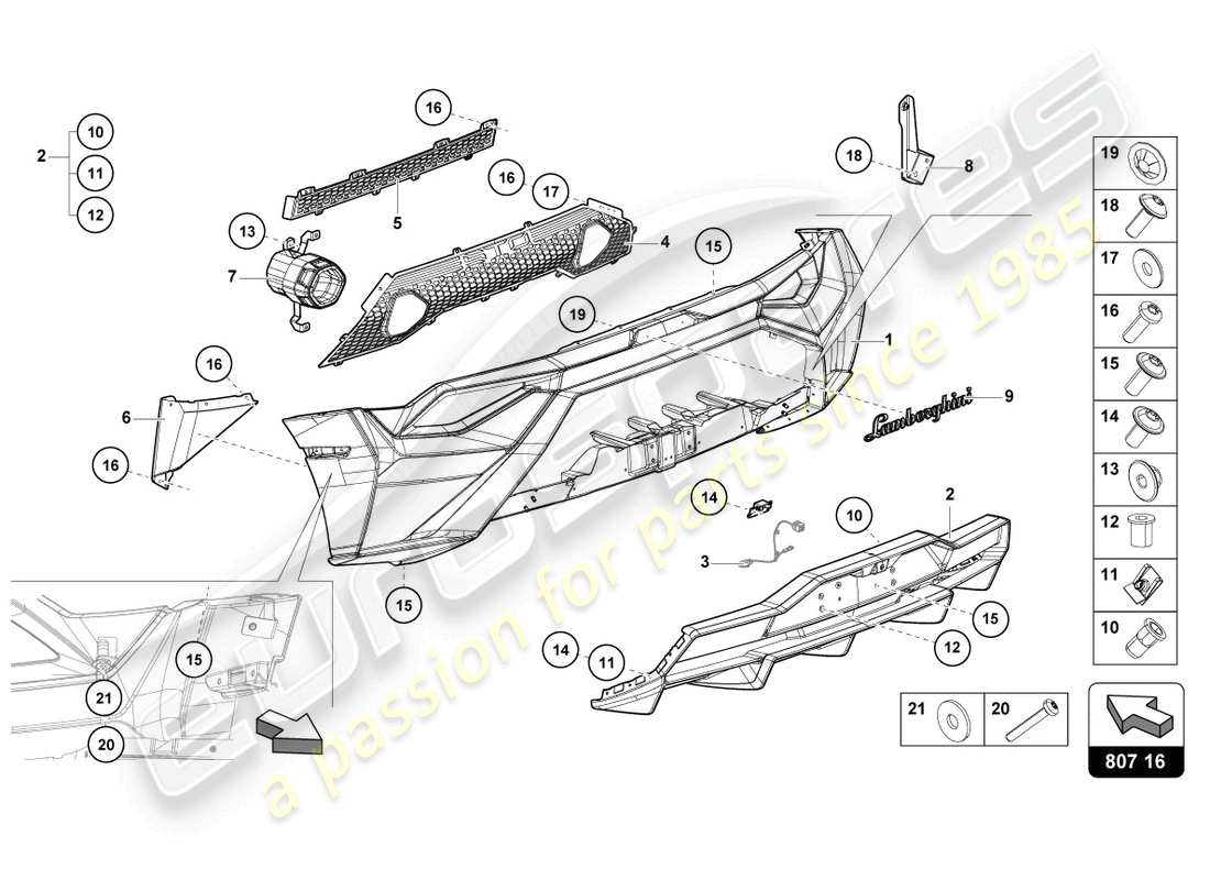 lamborghini sto (2021) diagrama de pieza del parachoques trasero