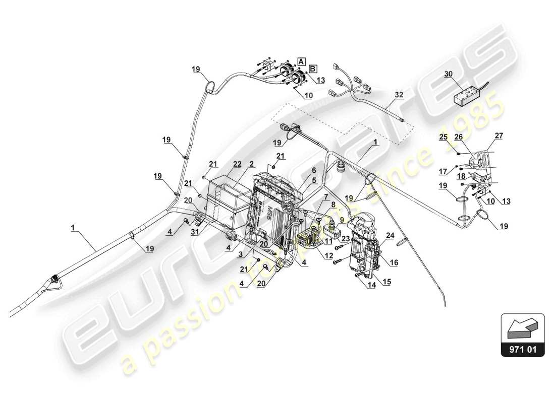 lamborghini gt3 evo (2018) diagrama de piezas interior eléctrico