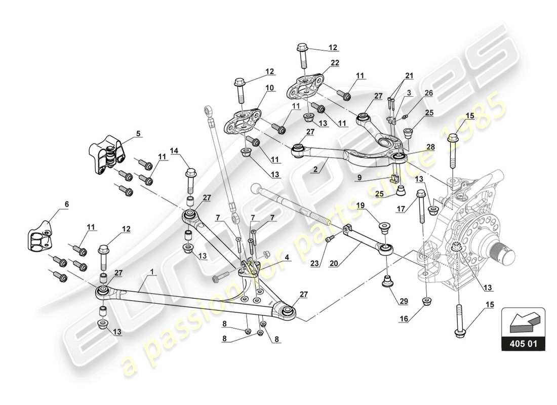 lamborghini 2017 (gt3) diagrama de piezas de los brazos de suspensión delantera
