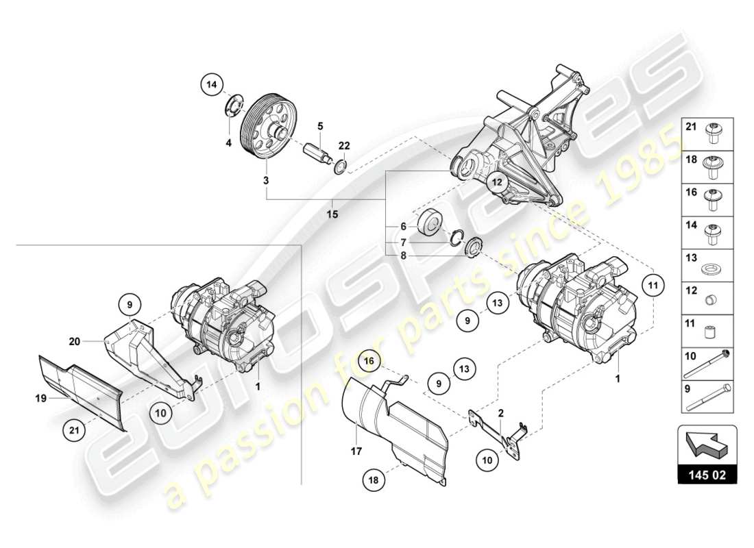 lamborghini countach lpi 800-4 (2022) diagrama de piezas del compresor de a/c