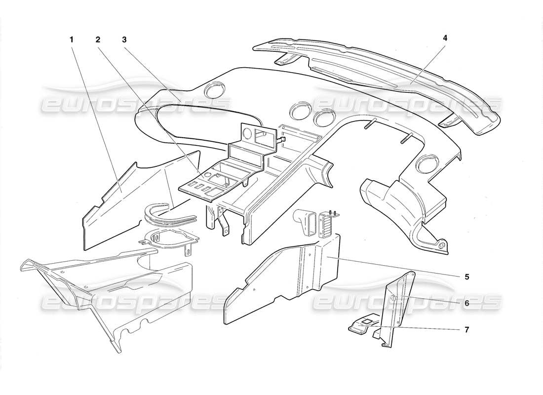 lamborghini diablo roadster (1998) diagrama de piezas de adornos del compartimiento de pasajeros (válido para reino unido 1998)