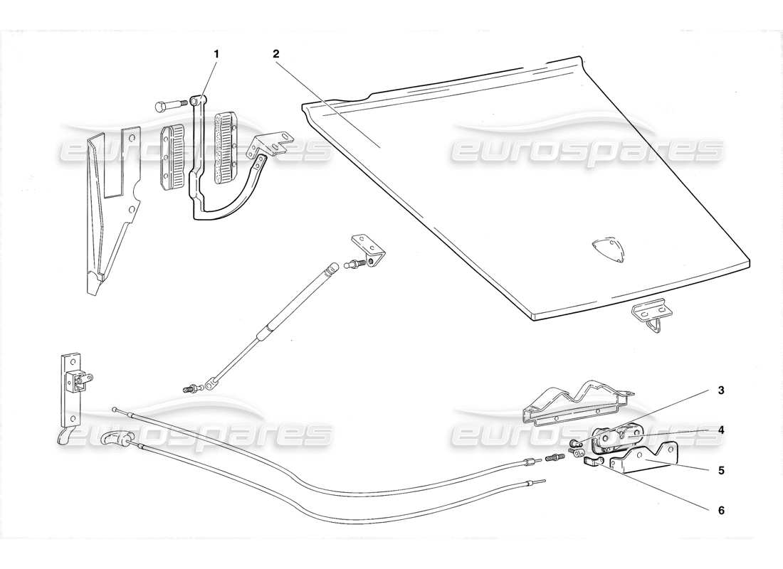 lamborghini diablo roadster (1998) diagrama de piezas del capó delantero (válido para reino unido 1998)