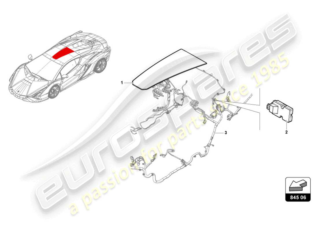 lamborghini countach lpi 800-4 (2022) ventana de techo diagrama de piezas